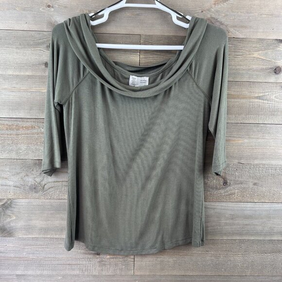 Saturday Sunday Anthropologie Womens Shirt Off Shoulder Ribbed Basic Everyday XL - Picture 1 of 7